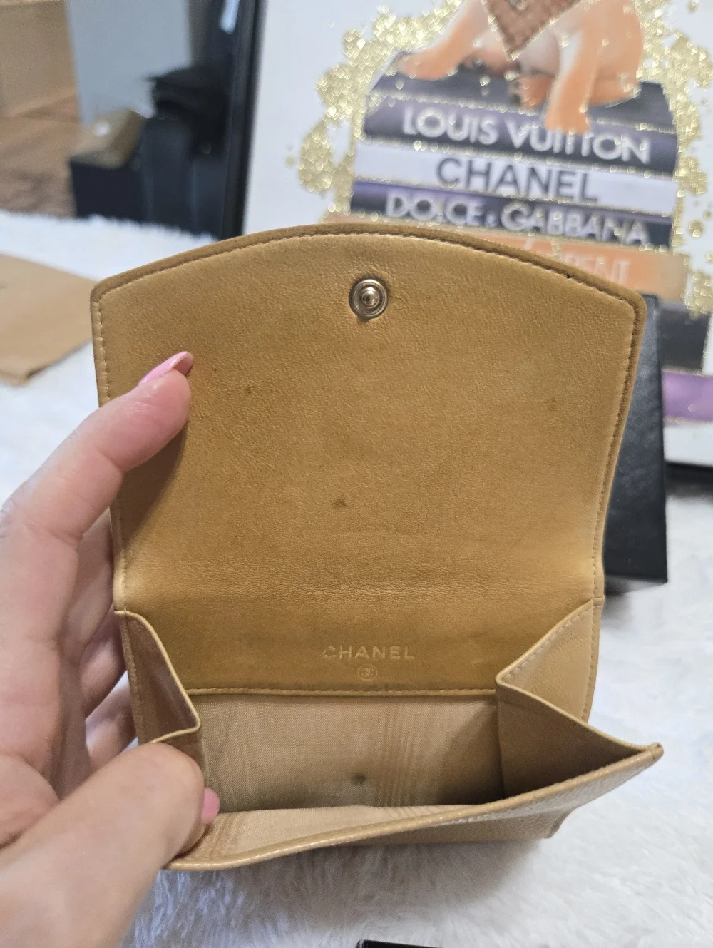 Chanel Caviar Leather Compact Beige Wallet EUC
